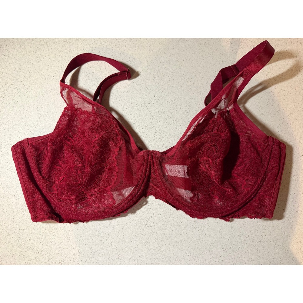 HSIA Womens Unlined Underwire Lace Bra Dark Red 38D